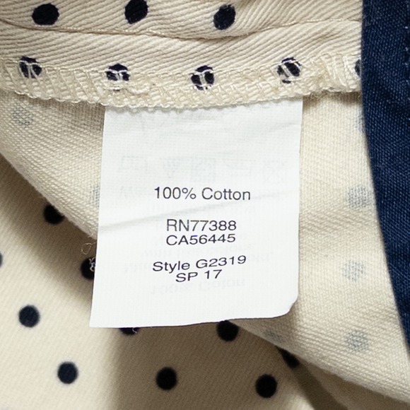 J. Crew 5" Shorts Women 00 Ecru Navy Blue Polka Dot 100% Cotton Flat Front Chino - Picture 9 of 9